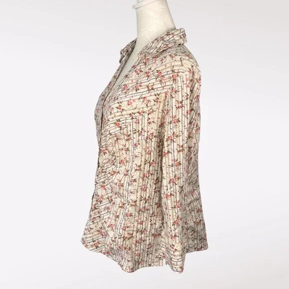 Faded Glory Floral Button Up Shirt Stretch Cotton Blend 3/4 Sleeve Size 16W - Picture 4 of 10